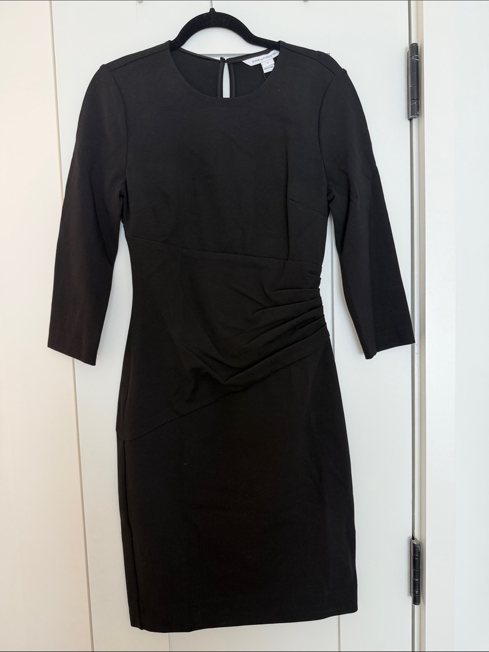 DVF NWT Classic Black Sheath Dress with Ruching